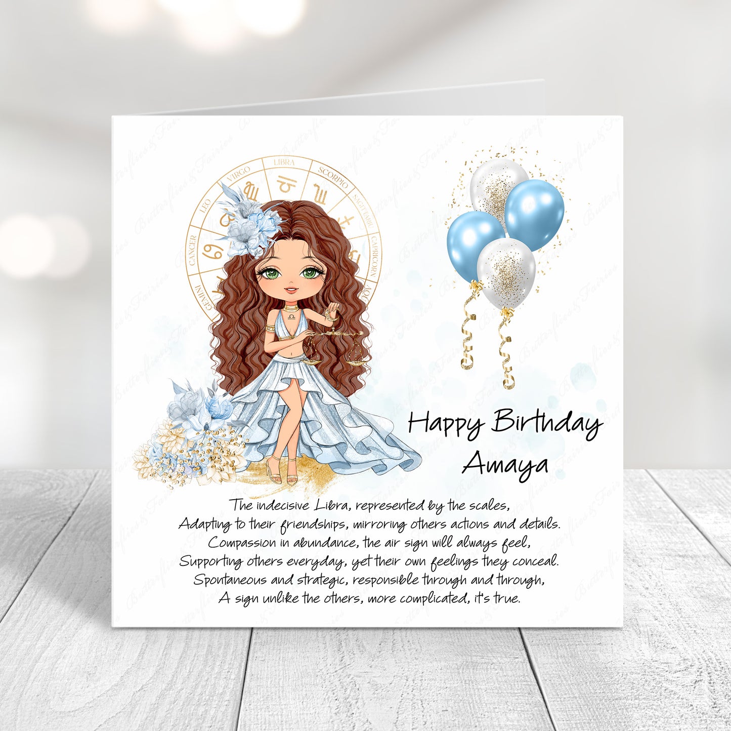 Personalised Libra Zodiac Birthday Card – Astrology Star Sign Card – Air Sign Birthday Card