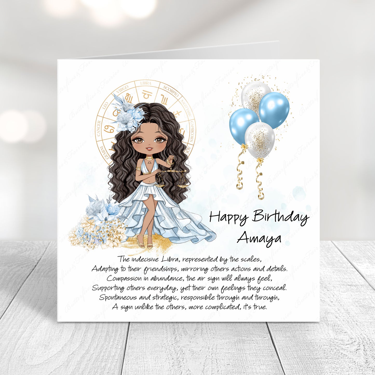 Personalised Libra Zodiac Birthday Card – Astrology Star Sign Card – Air Sign Birthday Card