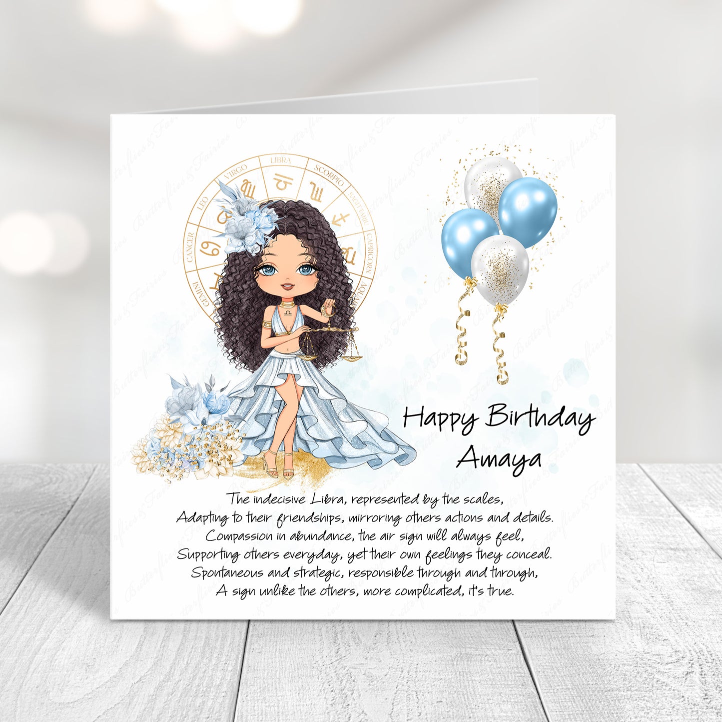 Personalised Libra Zodiac Birthday Card – Astrology Star Sign Card – Air Sign Birthday Card