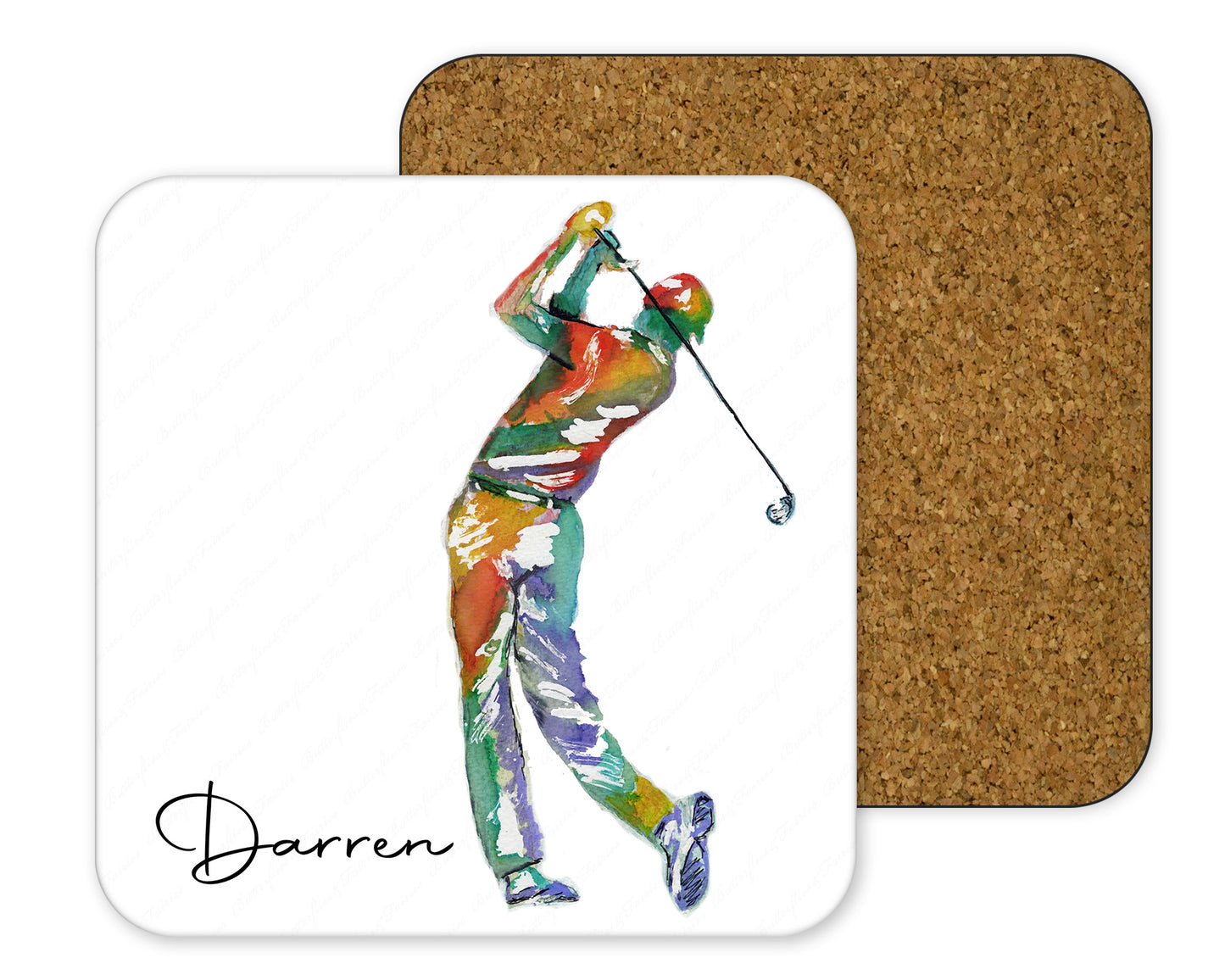 Personalised Watercolour Golf Mug and Coaster Set