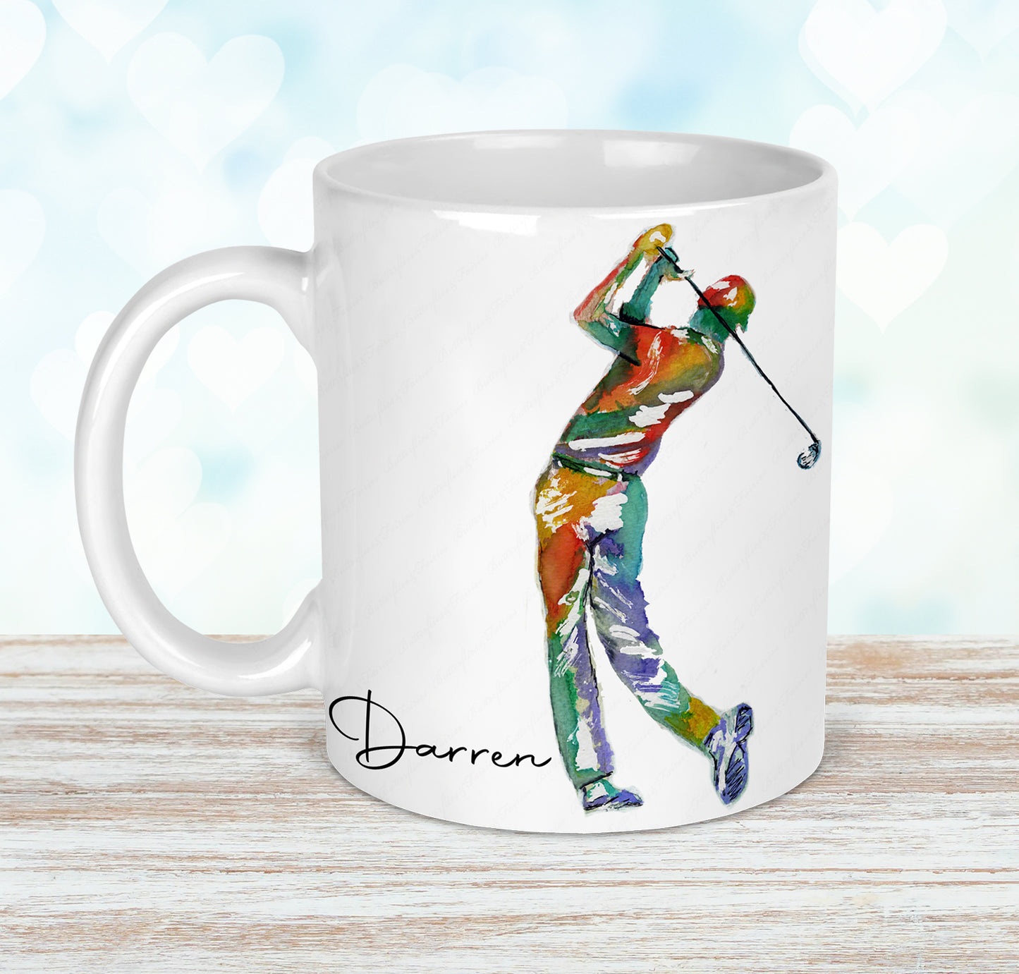 Personalised Watercolour Golf Mug and Coaster Set