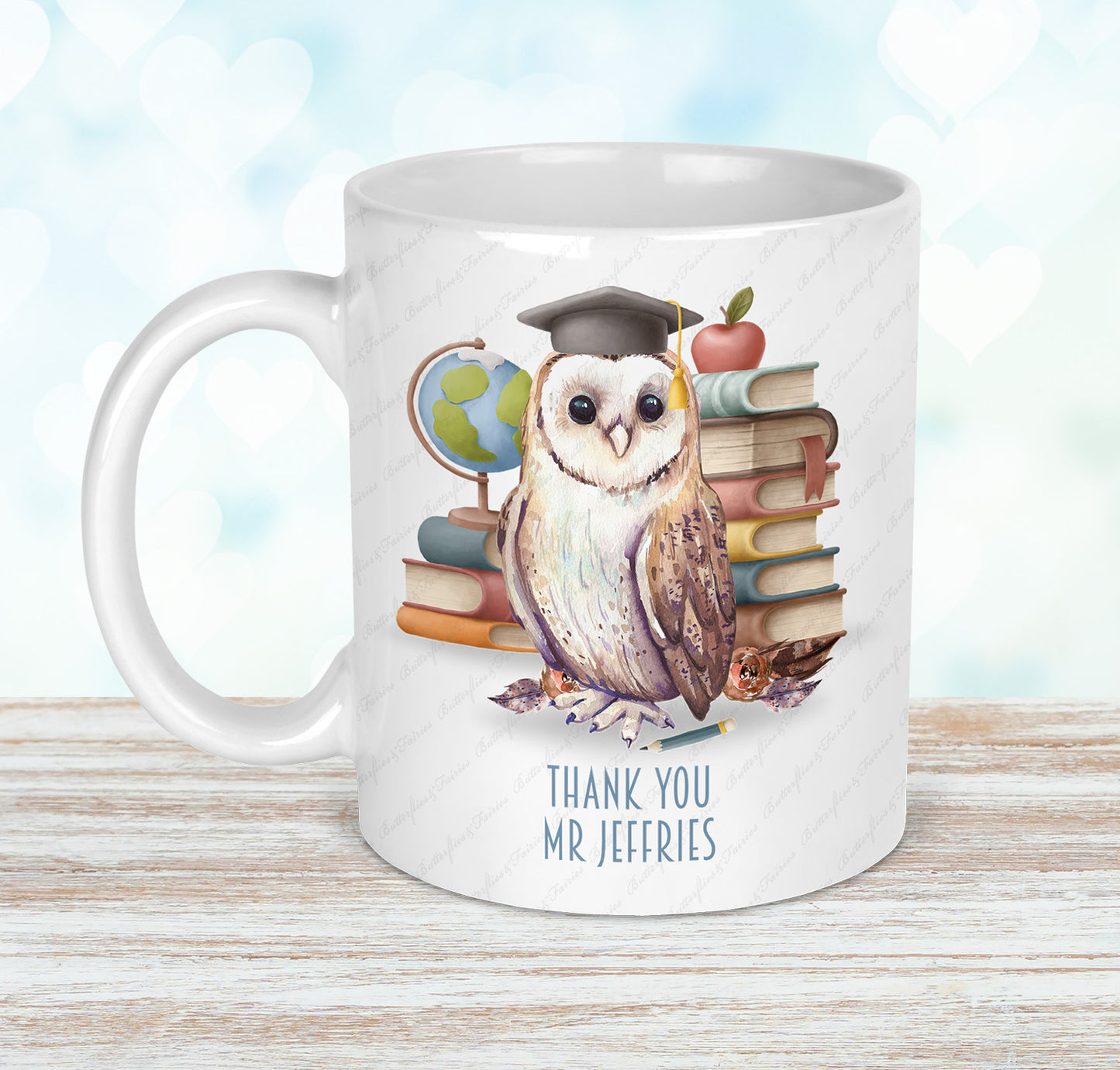 Personalised Owl Thank You Mug & Coaster Set for a Male Teacher