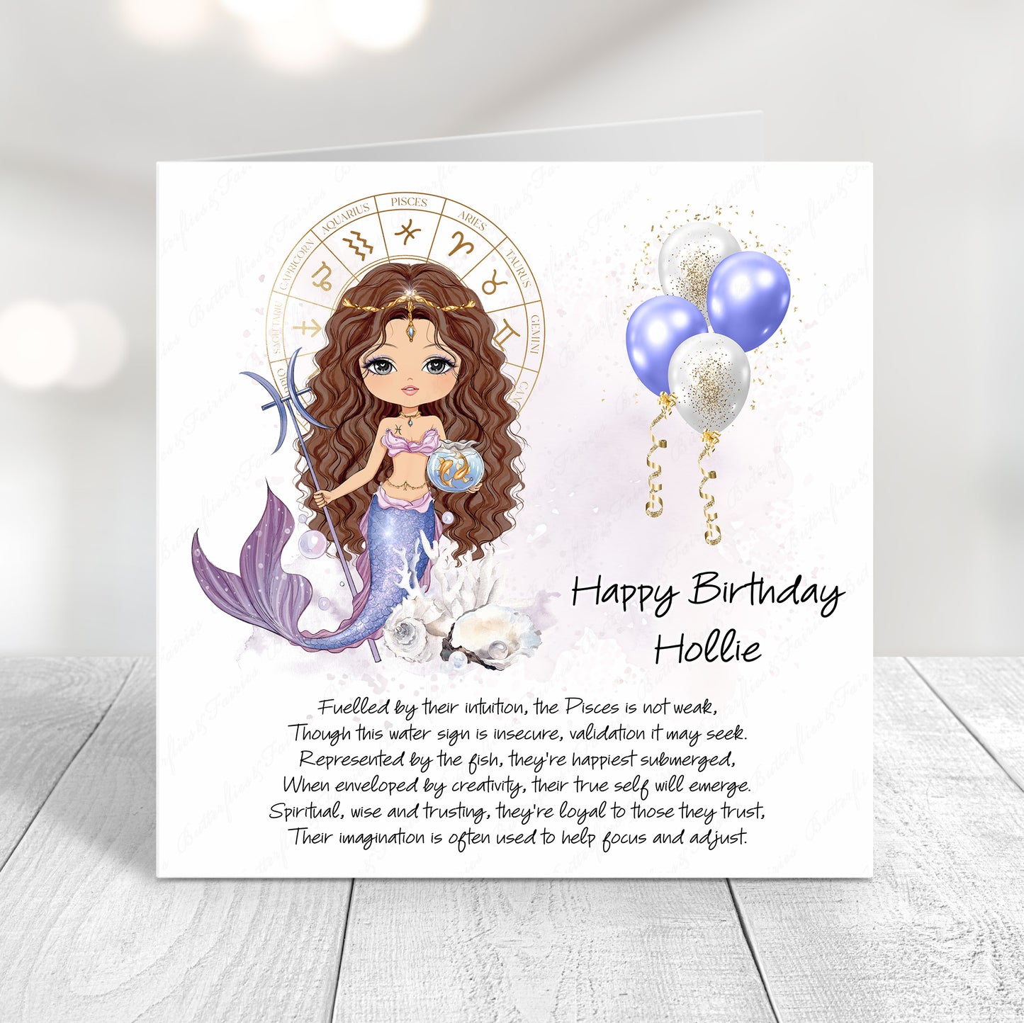 Personalised Pisces Zodiac Birthday Card – Astrology Star Sign Card – Water Sign Birthday Card