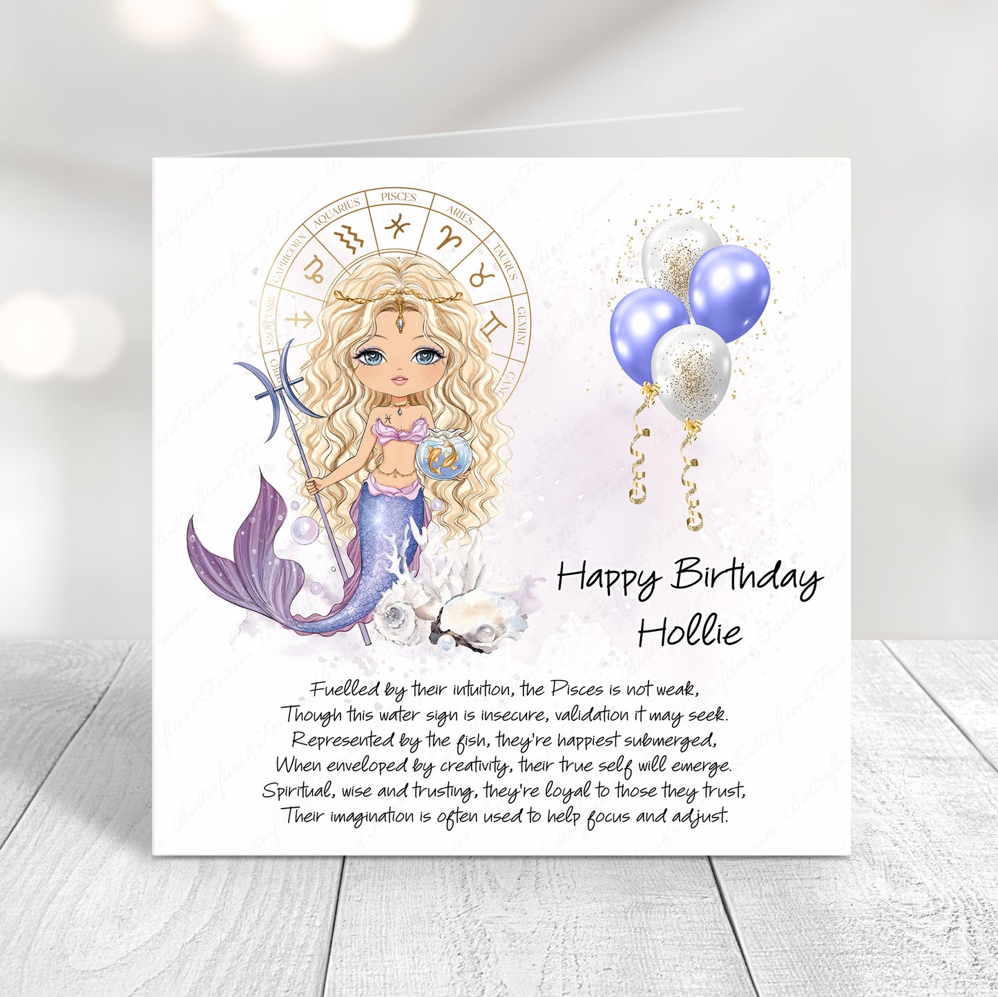Personalised Pisces Zodiac Birthday Card – Astrology Star Sign Card – Water Sign Birthday Card