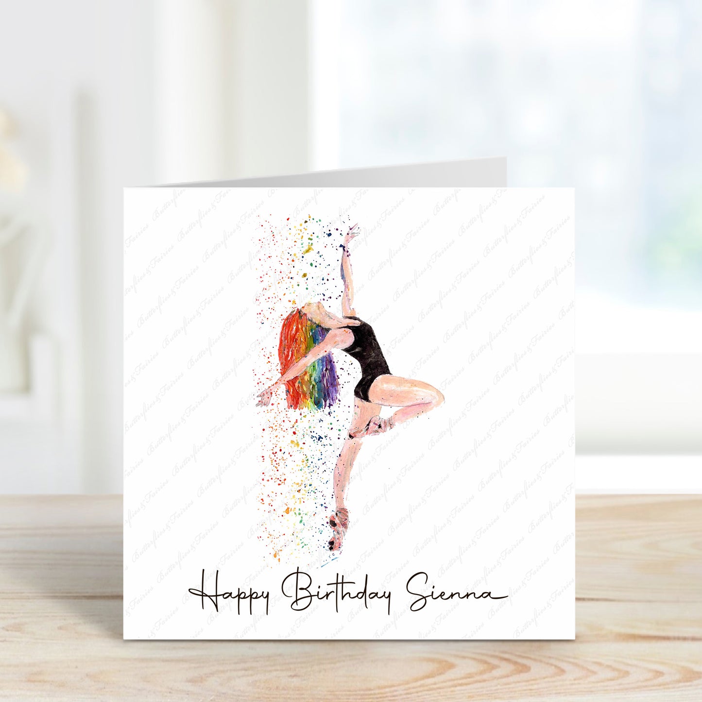 Personalised Watercolour Rainbow Ballet Birthday Card