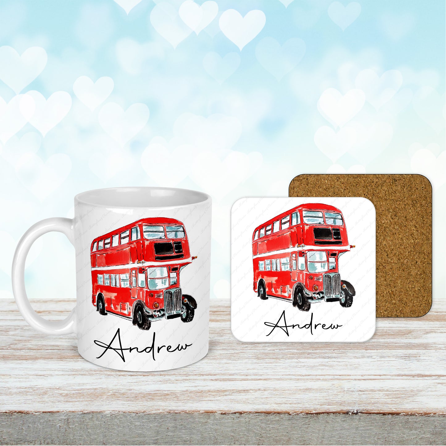 Personalised Bus Mug and Coaster Set