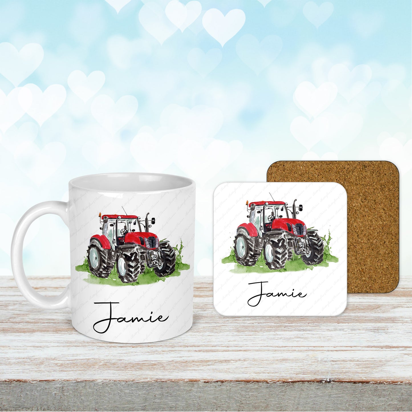 Personalised Tractor Mug and Coaster Set