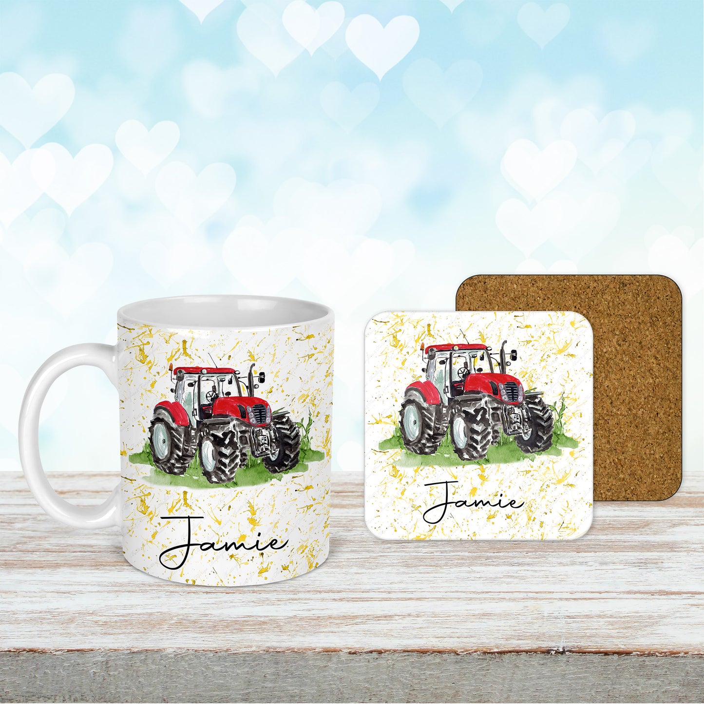 Personalised Tractor Mug and Coaster Set