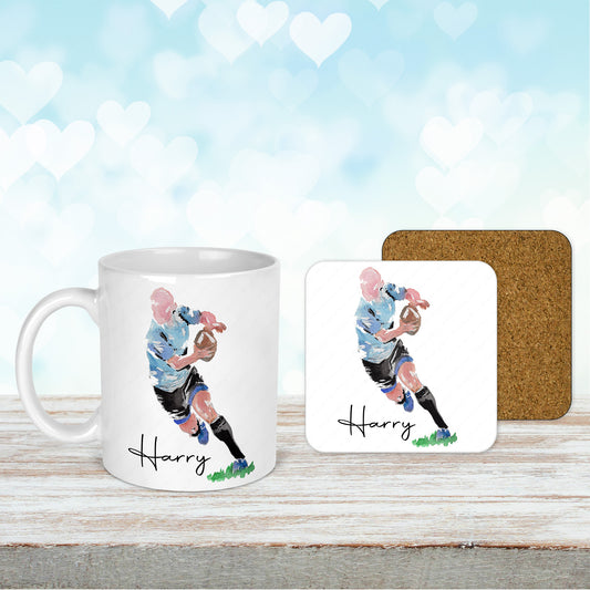 Personalised Rugby Mug and Coaster Set