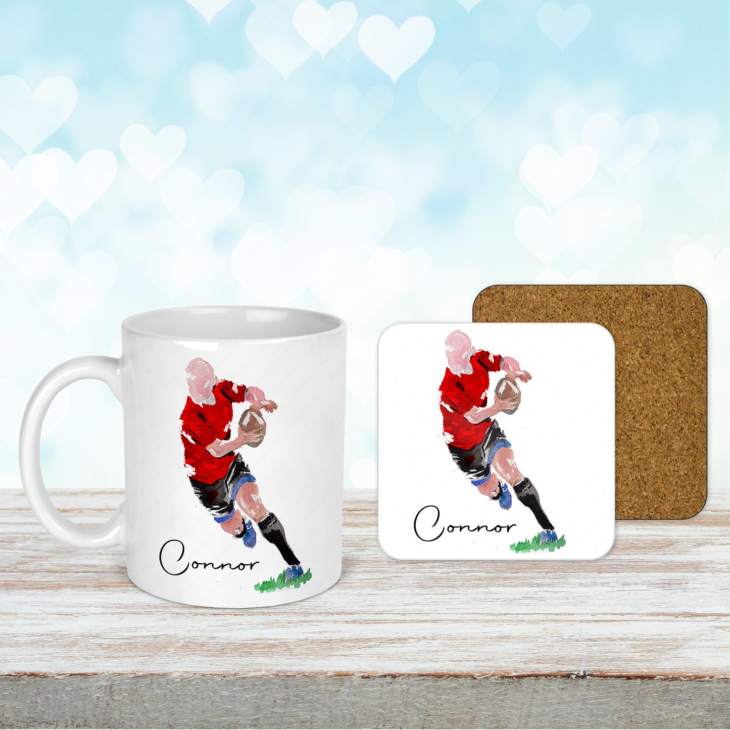 Personalised Rugby Mug and Coaster Set