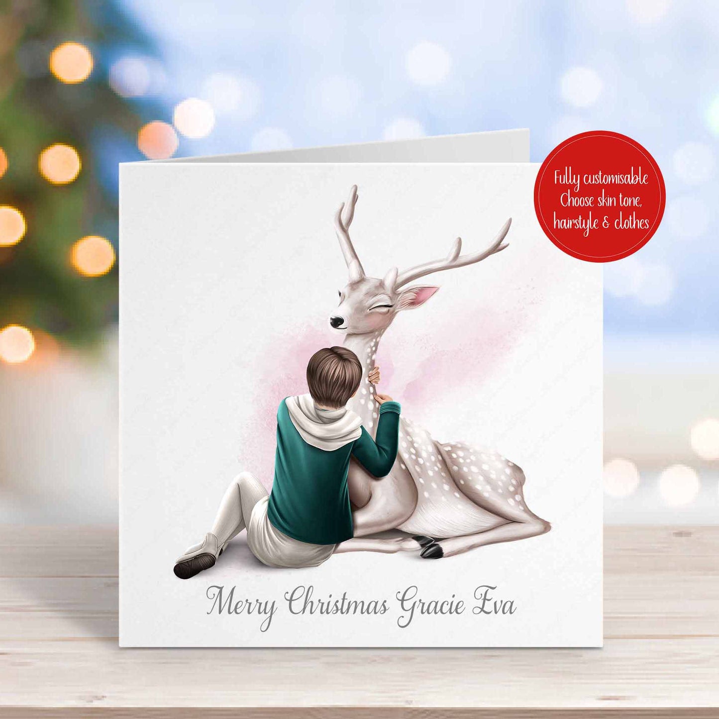 Personalised Reindeer Christmas Card - Customise Skin Tone, Clothes & Hairstyle