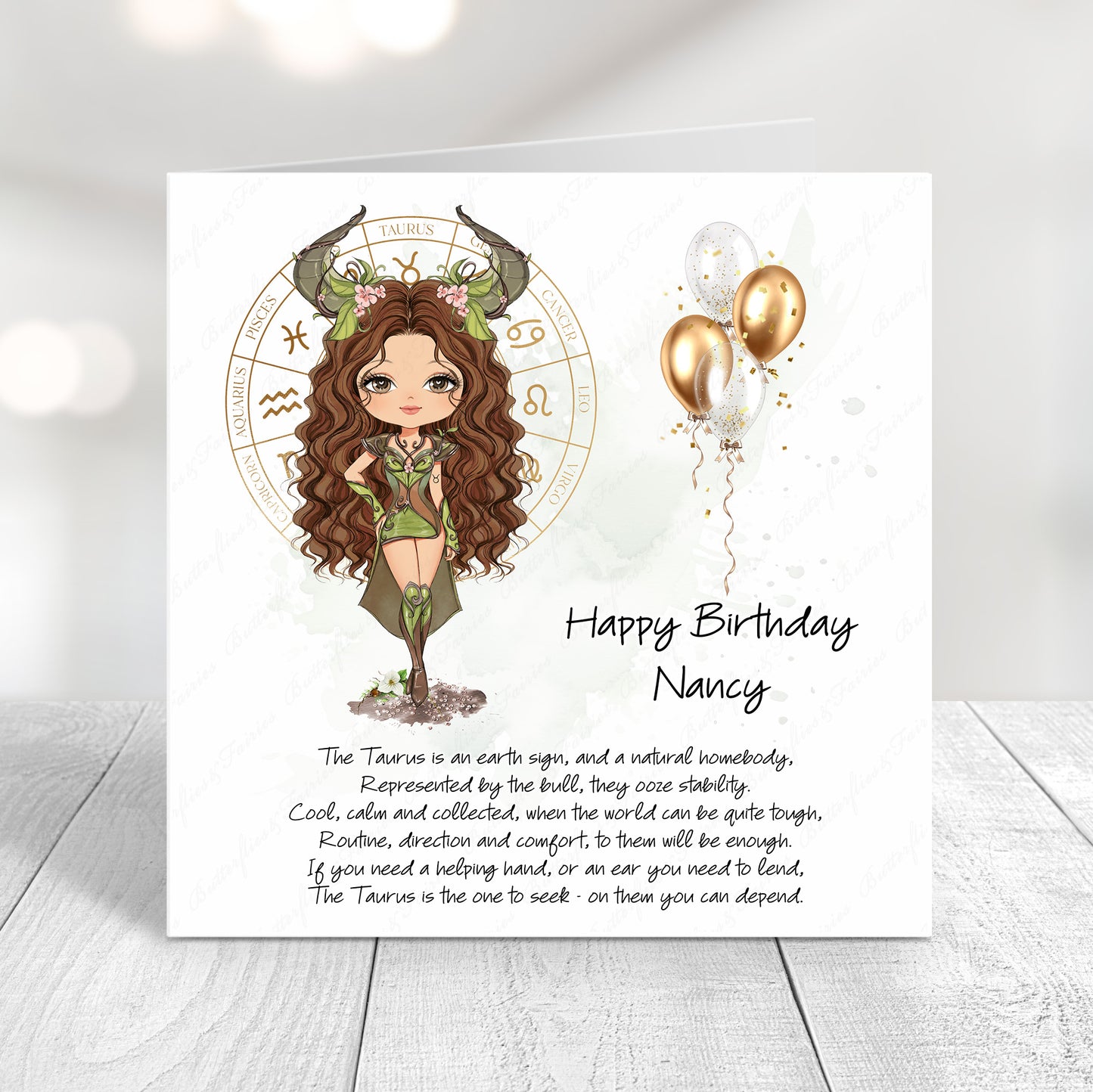 Personalised Taurus Zodiac Birthday Card – Astrology Star Sign Card – Earth Sign Birthday Card