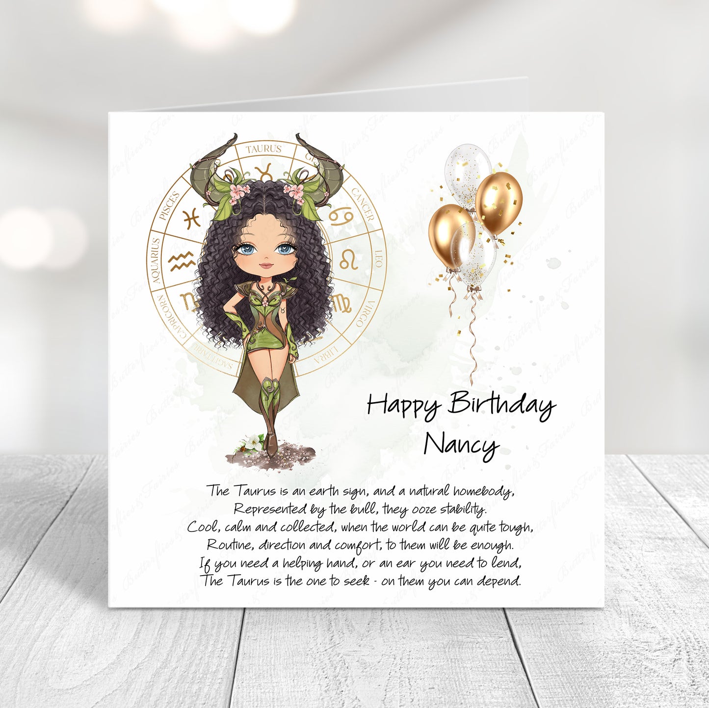 Personalised Taurus Zodiac Birthday Card – Astrology Star Sign Card – Earth Sign Birthday Card