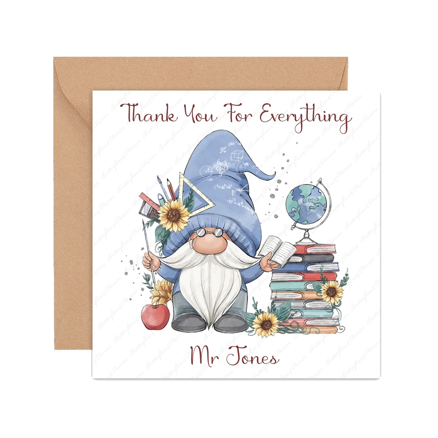 Personalised Gnome Teacher Thank You Card for Male Teacher