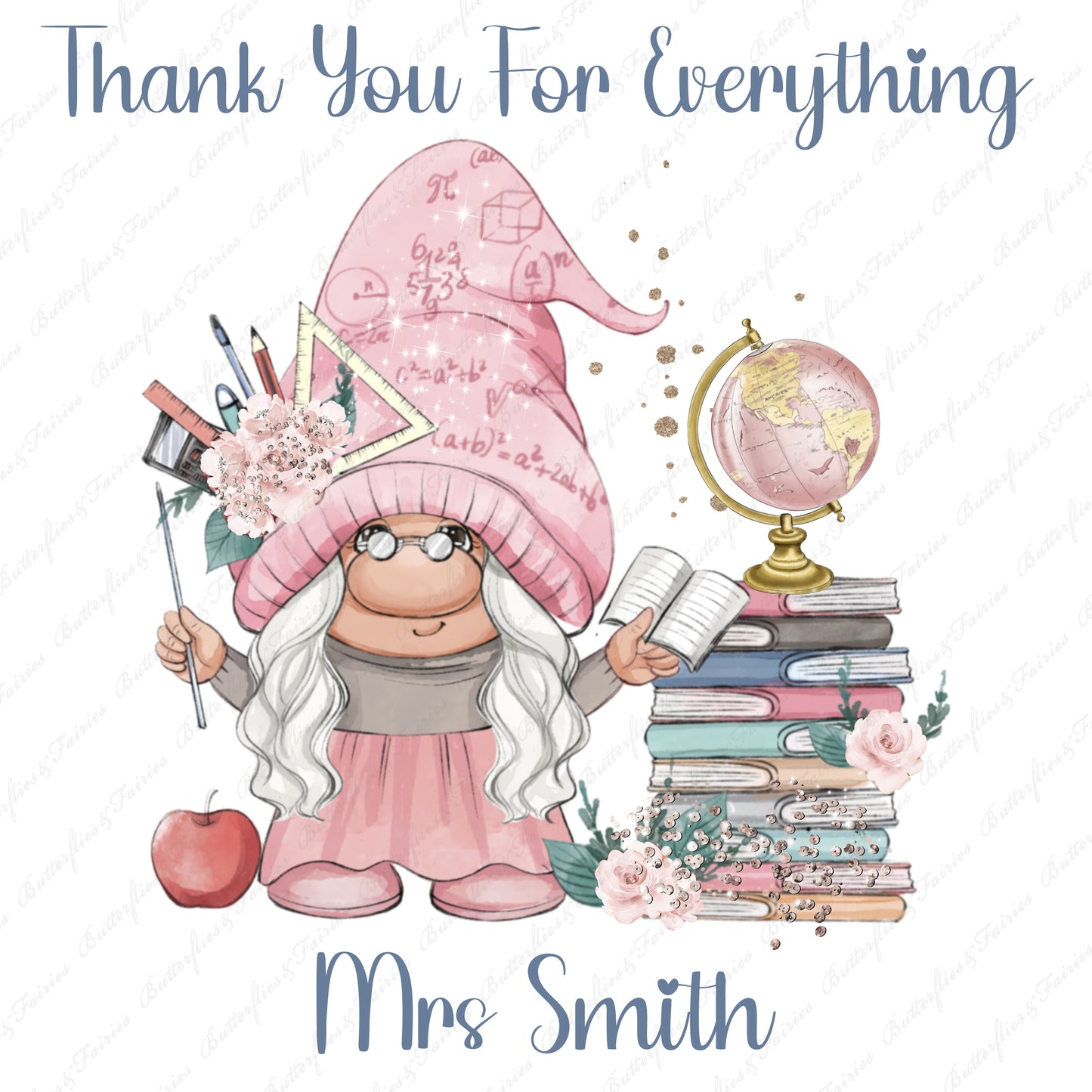 Personalised Gnome Teacher Thank You Card for Female Teacher