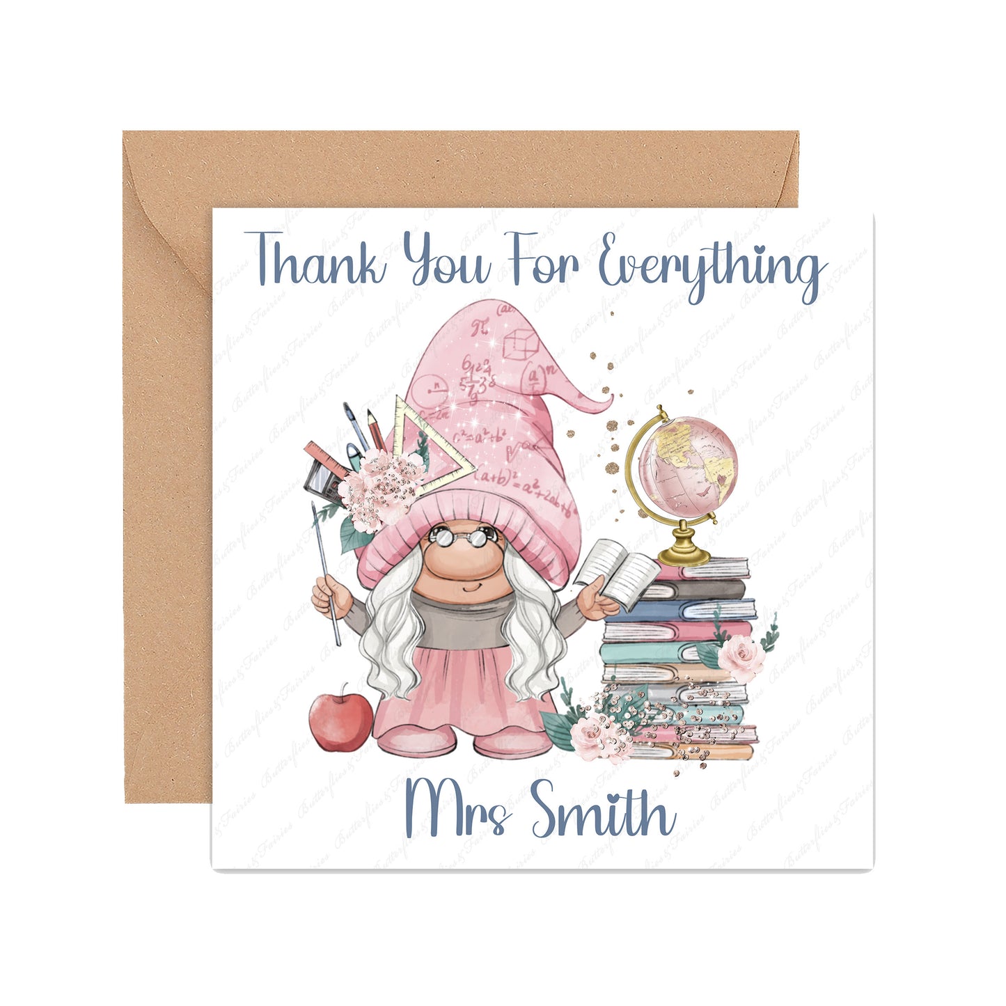 Personalised Gnome Teacher Thank You Card for Female Teacher