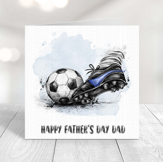 Personalised Football Father’s Day Card – Blue Football Boot Dad Card