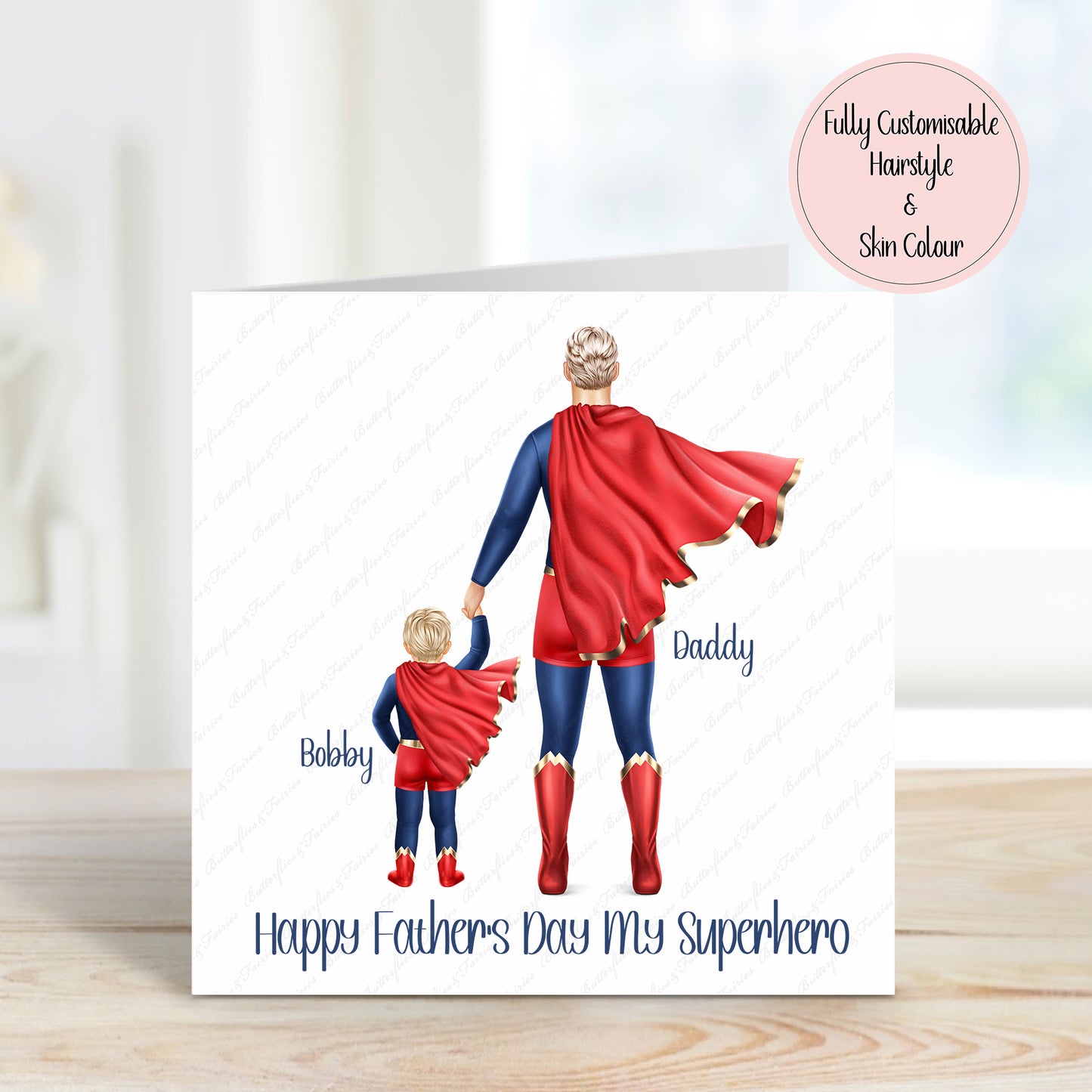 Personalised Superhero Dad & Son Father's Day Card