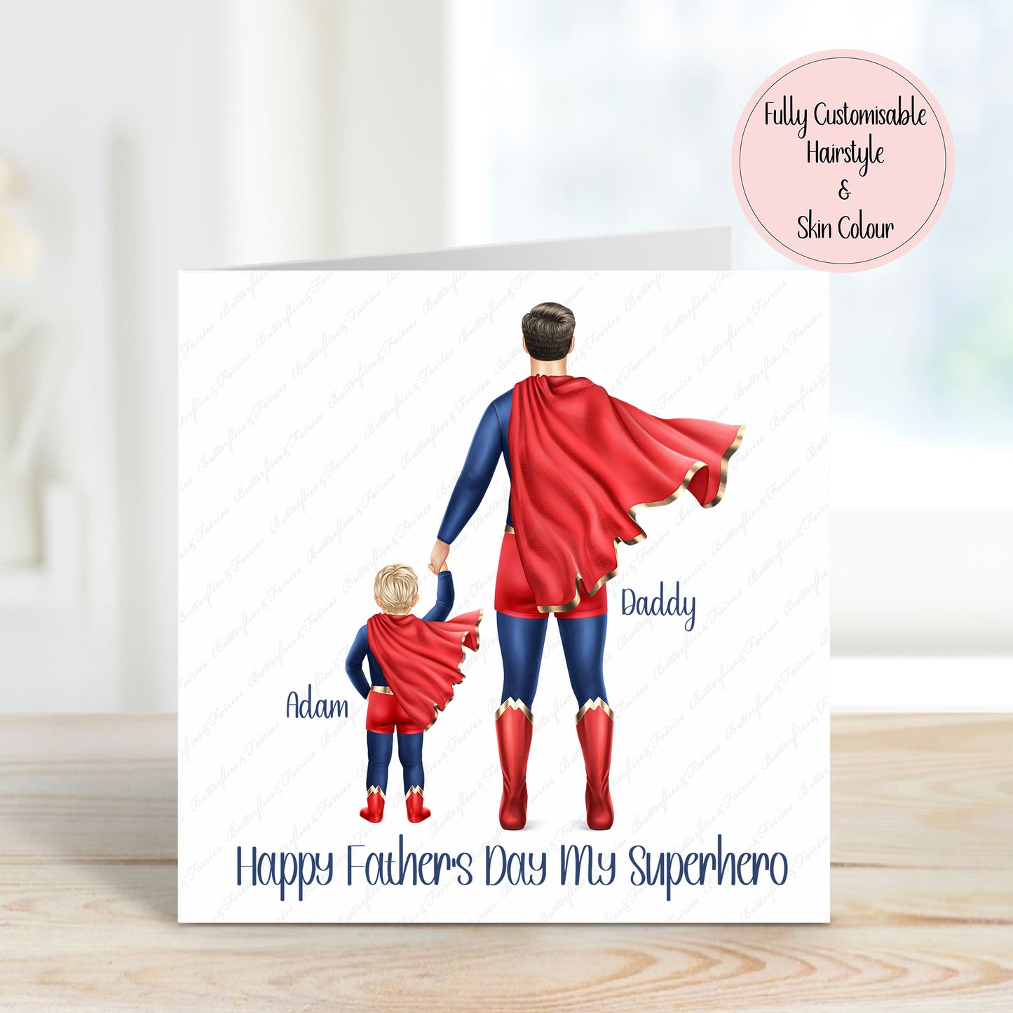 Personalised Superhero Dad & Son Father's Day Card